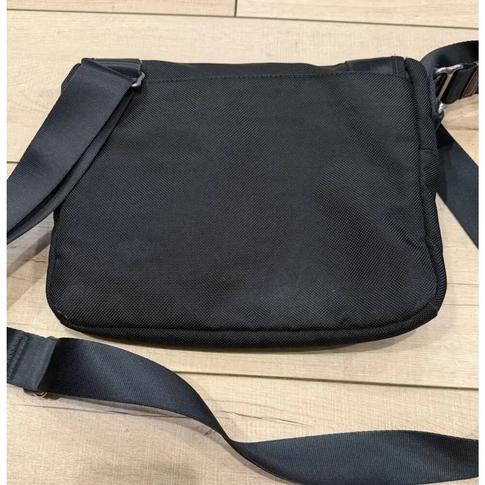 TUMI Alpha Ballistic Nylon Messenger Crossbody Laptop Bag Black Brown Leather